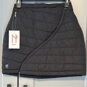 Neve Krista Quilted Mini Skirt Sz S Black Puffer Zip Front Apres Ski Gorpcore
